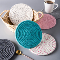 Placemat fabric cotton and linen pot mat solid color small fresh round heat insulation and anti-scalding simple table mat Coaster dish mat