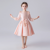 Girl long sleeve birthday princess skirt childrens small host flower girl evening dress girl piano performance flower girl
