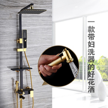 European black gold constant temperature anti-perm shower set Household pressurized top spray digital display with spray gun multi-function square bath