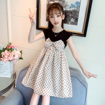 Next jazz girls dress 2021 new foreign summer dress Korean version of the big boy chiffon polka dot princess dress