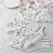Pure cotton antibacterial crotch fruit small fresh girl underwear lace wood in the ear of cute Japanese middle-waist triangle pants
