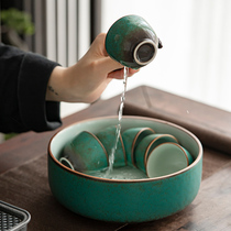 Large household peacock green ceramic tea washing water tea set accessories washing tea bowl water Tea ceremony zero with built water Tea tank