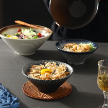 Japanese-style bucket ramen bowl ramen bowl from the source to eat noodles bowl thousand flavor and wind horn Bowl creative retro soup bowl ceramic bowl
