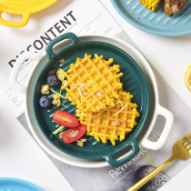 Binaural baking tray Ceramic baking bowl baked rice bowl plate Creative net red plate Household microwave dish plate Western oven