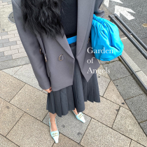 Shi Weiliang design sense of color matching stitching material medium high waist skirt slim pleated skirt Joker skirt