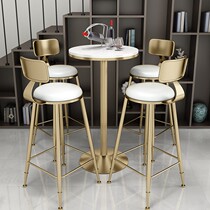 Nordic golden bar table simple small round table and chair combination simple marble casual cafe high foot round table