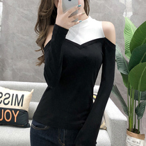 Hong Kong Tide brand 2021 New ins early autumn cotton strapless long sleeve T-shirt women fashion top slip shirt