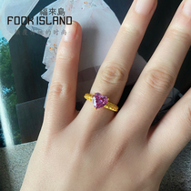Fulai Island Gold Ring Pure Gold 999 Queens Heart Powder Moissanite Ring Ancient Gold Fashion Womens Jewelry