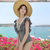 Korean small fresh swimsuit female conservative one-piece cover belly thin sweet net red halter vacation hot spring student outfit