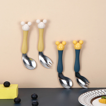 Baby Learn to eat training spoon fork set baby stainless steel fork spoon Childrens cutlery One year old autonomous feeding