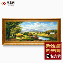 World home pure hand-painted oil painting living room office decoration painting autumn pastoral harvest landscape painting L012