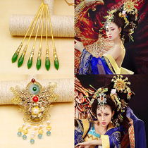 Ancient costume headdress film and television drama Phoenix seeking the same green gold edge hair hairpin stage performance styling hair accessories hairpin