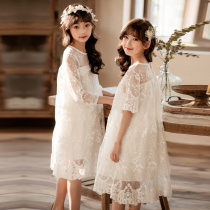 Girls embroidered dress foreign style childrens summer clothes 2021 New Super fairy lace dress childrens net red princess dress