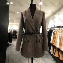 Suit jacket woman 2022 autumn winter new lacing to collect waist thickened hair herringbone textured wool temperament clip cotton western-style clothes