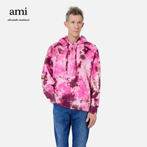 AMI Unisex Classic designer cotton pink tie-dye Oversize hooded sweatshirt