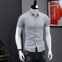 Shirt mens short sleeve slim Korean summer thin fashion trend printing business shirt mens casual clothes