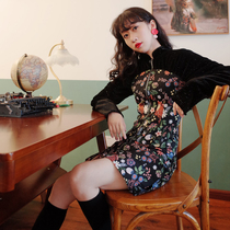 Huang Niuniu classmates original orange cat cat velvet zipper new autumn and winter long-sleeved improved cheongsam skirt women