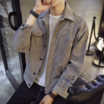 Tide brand spring autumn corduroy coat mens 2021 New loose Korean version handsome Joker mens jacket trend cs