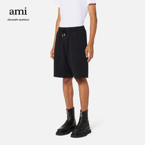 AMI Mens Classic Love Love Cotton-Solid Color Embroidered Simple Trend Drawstring Slacks Shorts