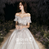 Shoulder main wedding dress 2021 new bride simple atmosphere thin big tailing luxury 2020 small heavy industry