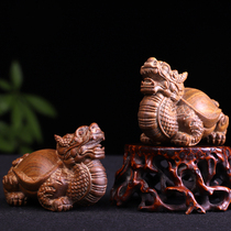 Green sandalwood carving hand carved dragon turtle hand handle Wen play craft gifts Solid wood Pixiu small ornaments hand play gifts