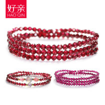 Good pro-wine Garnet faceted bracelet female multi-circle personality National style crystal jewelry purple tooth black hand string