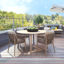 Outdoor dining table and chairs courtyard outdoor slate coffee table simple leisure open-air balcony solid wood long table and chair five-piece set