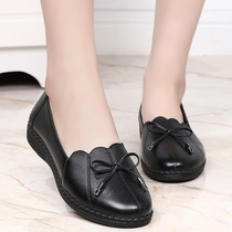 Mother shoes fashion bow middle-aged and elderly womens shoes non-slip soft soles old leather shoes leisure spring and autumn grandma single shoes