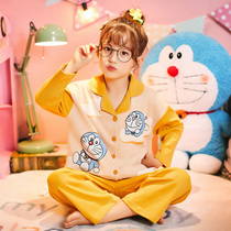 Girls pajamas spring and autumn cotton children summer thin long sleeve cartoon Doraemon big Children girl home clothes