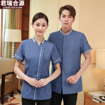 V collar cleaning clothing short sleeve Hotel Hotel room waiter work clothes housekeeping company cleaning aunt clothing female