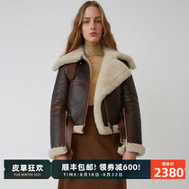  CC LIMITED21 autumn and WINTER NEW lamb fur fur all-in-ONE MOTORCYCLE JACKET womenS SHORT LEATHER FUR thickening tide