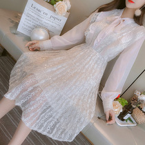 Autumn and winter new high-end celebrities temperament waist slim lace dress careful machine gentle style French fairy dress