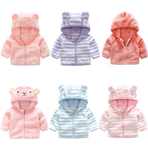 Baby girl childrens sweater clothes spring and autumn clothes baby outer set 0 years old 1 autumn and winter 2 warm 3 coral velvet flannel