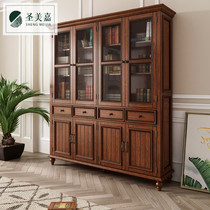 American full solid wood two-door three-door four-door bookcase small apartment retro simple with door splicing combination floor-to-ceiling bookcase