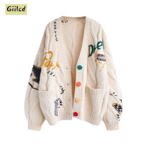 GIILCD embroidery tb cardigan sweater jacket womens 2022 new explosion style high-end loose and lazy wind knitted sweater