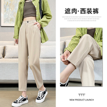 Suit Harlan pants woman Summer thin section High waist display slim pants Children 100 hitch casual Western pants loose straight tube Smoke Tubes Pants