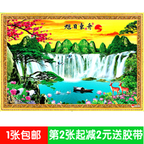 Scenic landscape waterfalls without back glue wall painting New year painting extra large nightclub KTV Internet cafe Rising Sun 7801