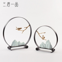 New Chinese ceramic rockery metal copper bird ornaments living room villa wine cabinet porch model room home soft decoration