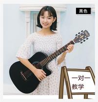 Childrens guitar 38 inch 41 inch beginner to veneer wooden guitar graffiti folk pink students with Black Rock