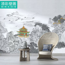 Chinese ancient architecture pavilions and pavilions artistic conception ink landscape decoration background wallpaper mural decoration custom wall cloth