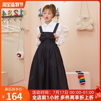 Nap homemade Japanese black bow strap skirt womens autumn and winter sweet and wild large swing long dress 2020 new