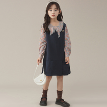 girls' autumn dress 2022 new spring autumn children's floral dress preppy style princess dress