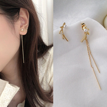 Korean version of Super fairy sweet personality antler earrings female summer long asymmetric tassel temperament S925 earrings