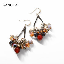 Retro national wind exaggerated large earring female tennis red temperamental length 2021 new wave expats face thin and lukewarm wind ear