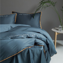 Minimalist embroidery four seasons solid color 60 long velvet cotton Pure cotton four-piece set embroidery English simple Nordic bedding