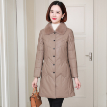 zqqz leather down jacket womens long 2021 Winter new mink wool collar sheep leather jacket jacket 2187