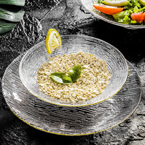 European and American creative gold border round lead-free crystal glass transparent plate household hat type heat-resistant glass