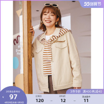 (Flush bin RMB120 ) Large code Female Dress Fat Sister Autumn Dress Striped with Cap Shawl Collar Loose embroidered jacket