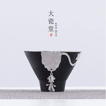 Big porcelain Hall black pottery 925 silver teacup Ceramic Kung Fu tea cup Tea cup Individual single cup Master tea cup