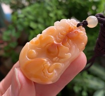 Yang Yujia Yunnan natural yellow dragon Jade eggplant landscape yellow zodiac horse to successful pendant certificate flower New